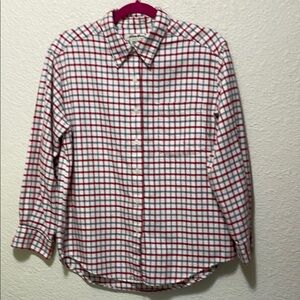 Eddie Bauer Women's White, Red & Blue Plaid Flannel Shirt. Very Good Condition.